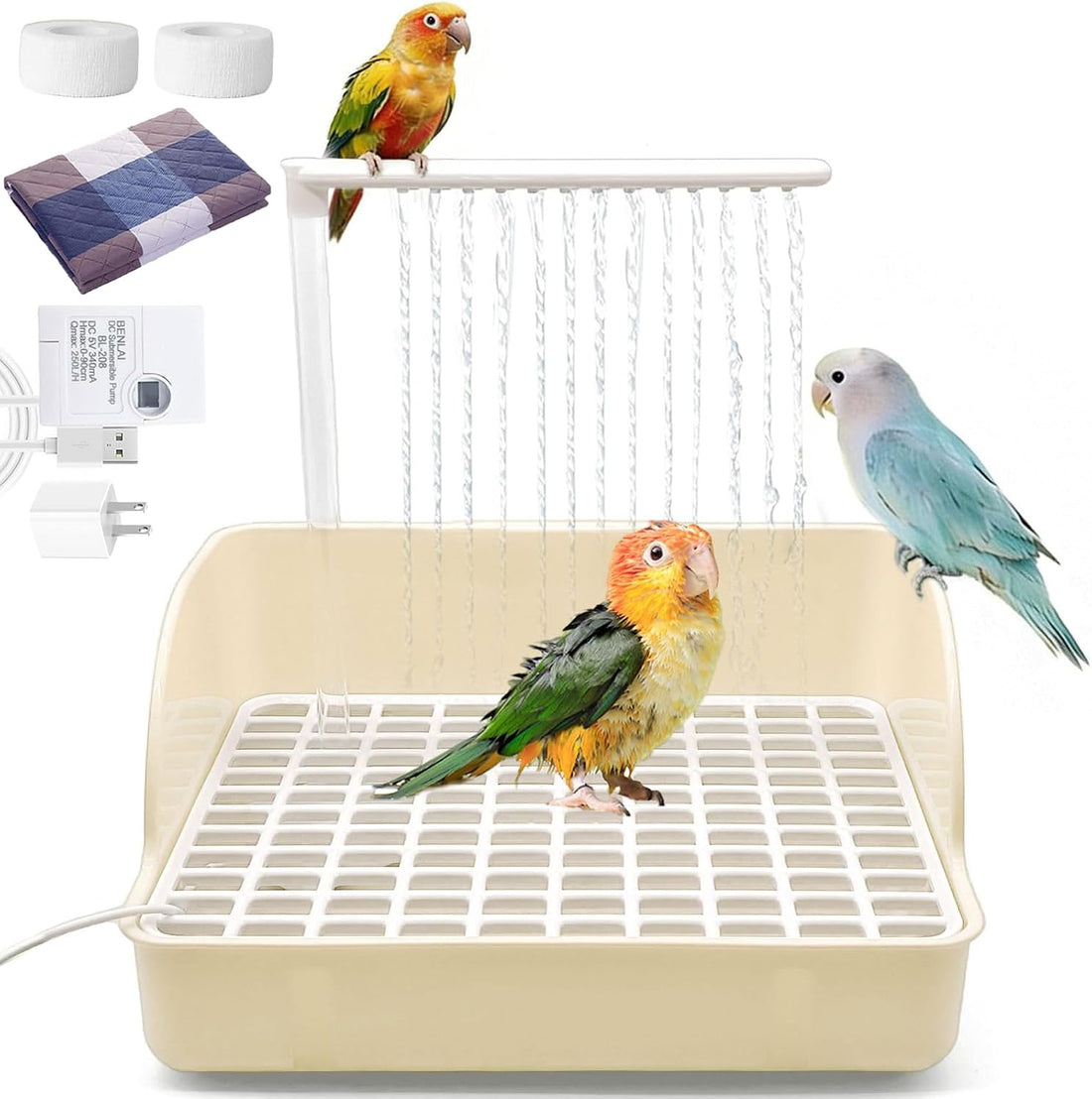 Automatic Parakeet Bird Bath Shower with Pump,Large Bird Bathtub