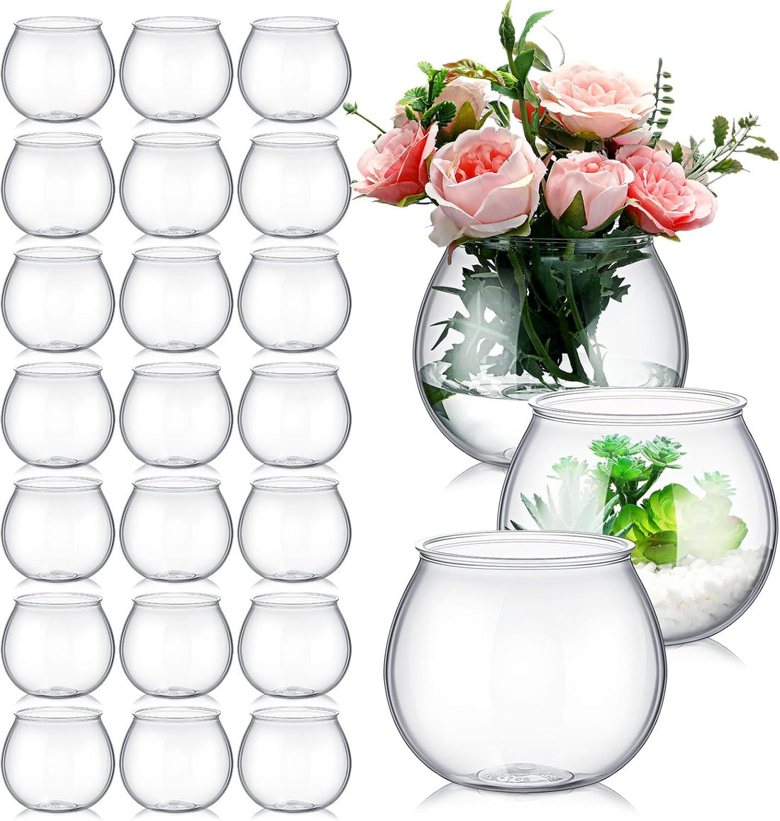 FoldTier 8 Pcs Plastic Fish Bowls 27 Oz Clear Round Vase Centerpieces