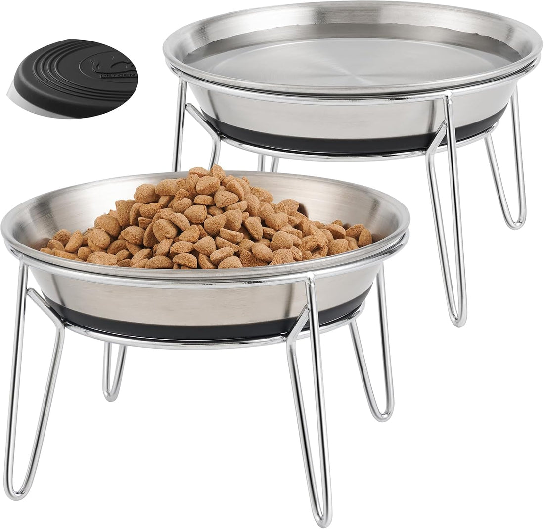 Elevated Cat Bowls, Wide Stainless Steel Cat Food Bowls with Metal