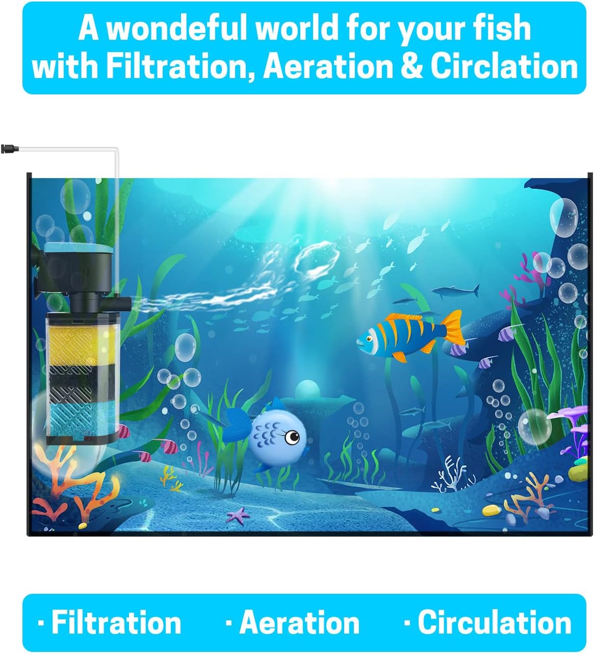 AquaMiracle Aquarium Filter 3-Stage in-Tank Filter Internal Fish Tank