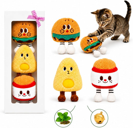 3 Pack Catnip Toys for Cats, Plush Cat Toys with Bells