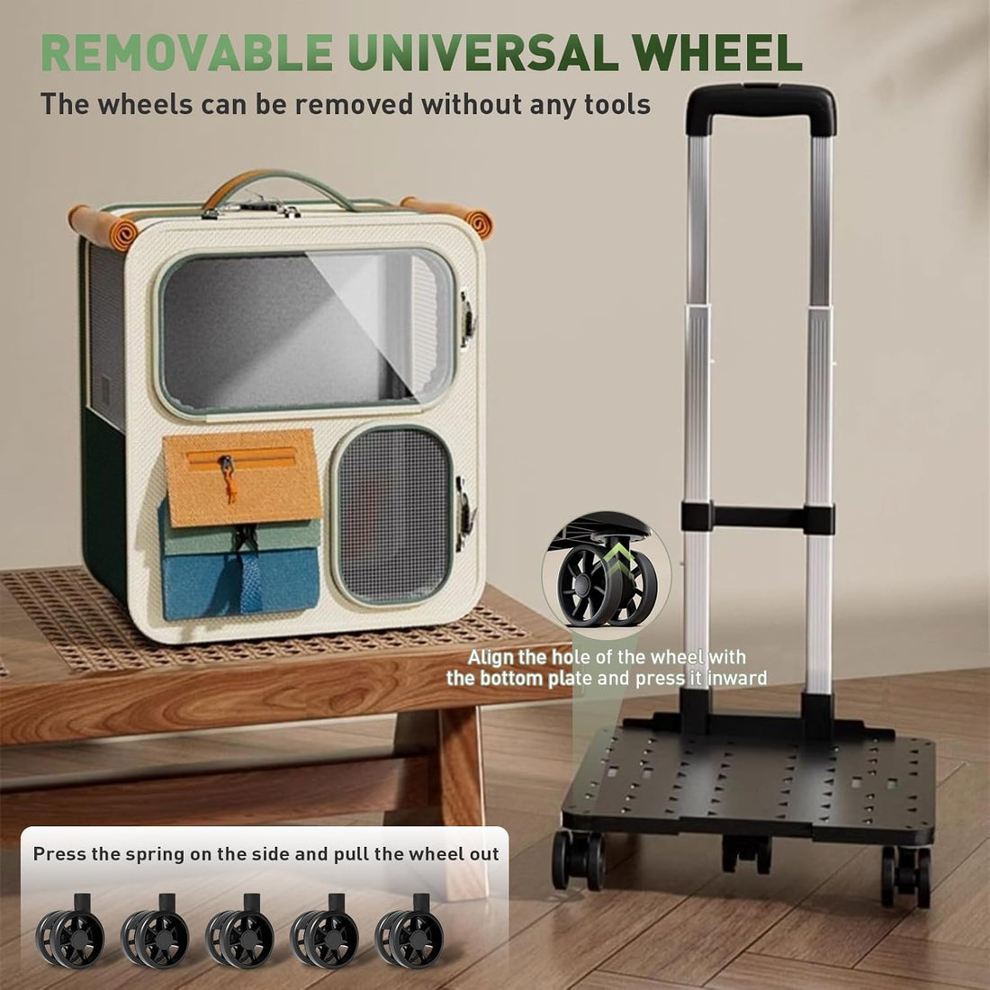Cat Carrier with Wheels, Folding Rolling Pets Carrier on Wheel Soft
