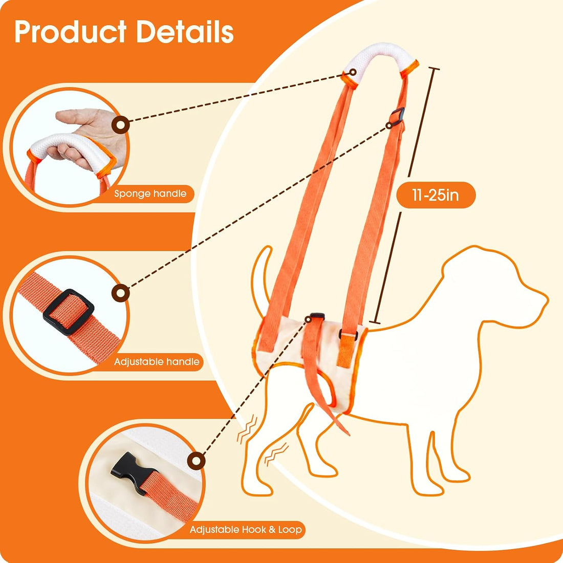 Allroaring Dog Lift Harness with Soft Pads, Orange, S