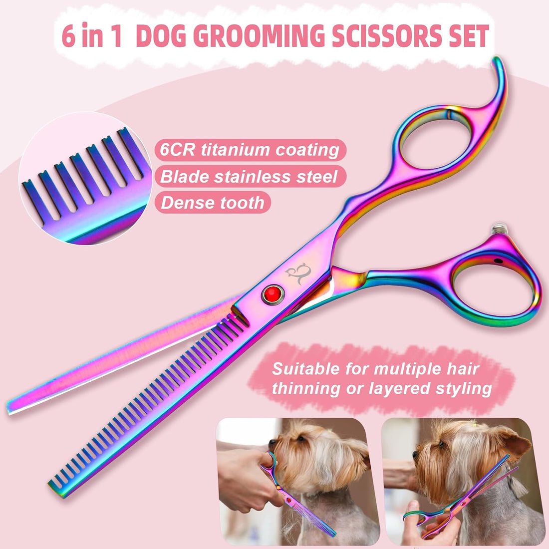 Dog Grooming Scissors-7" Dog Grooming Shears Set 6PCS Rainbow