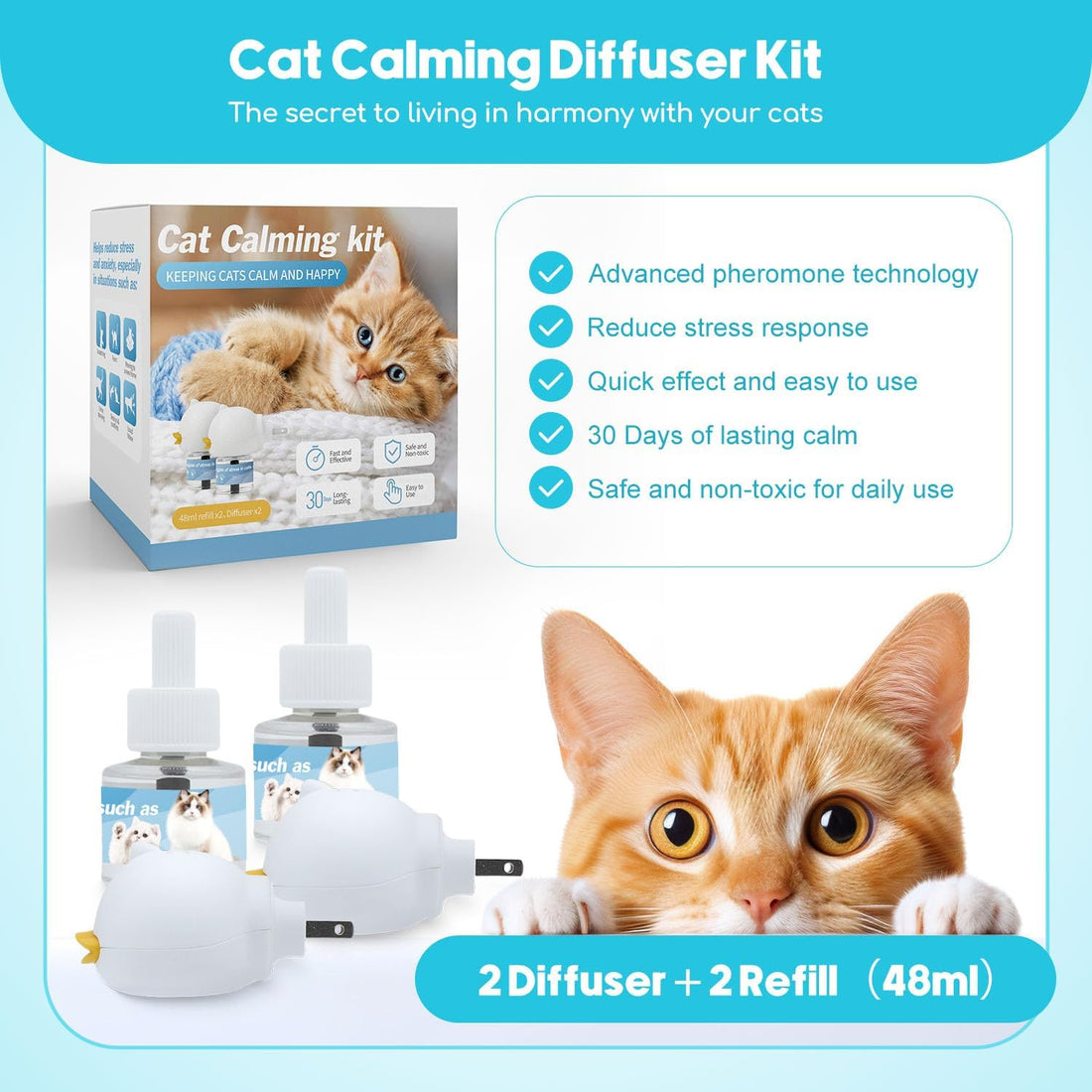 Cat Calming Diffuser 2 Pack Multi Cat Pheromones Diffuser Helps Calm
