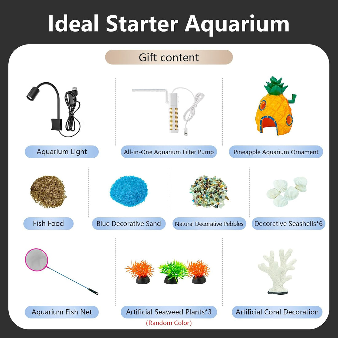 5 Gallon Fish Tank Aquarium Starter Kit with Filter and Light