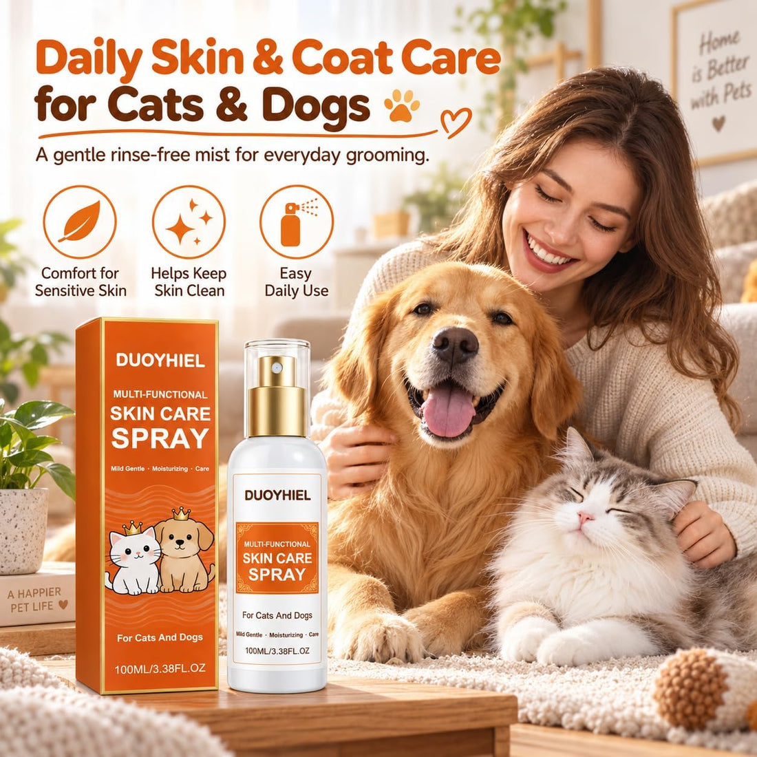 Skin Care Spray for Pets, Rinse-Free for Soothing Itching, Discomfort