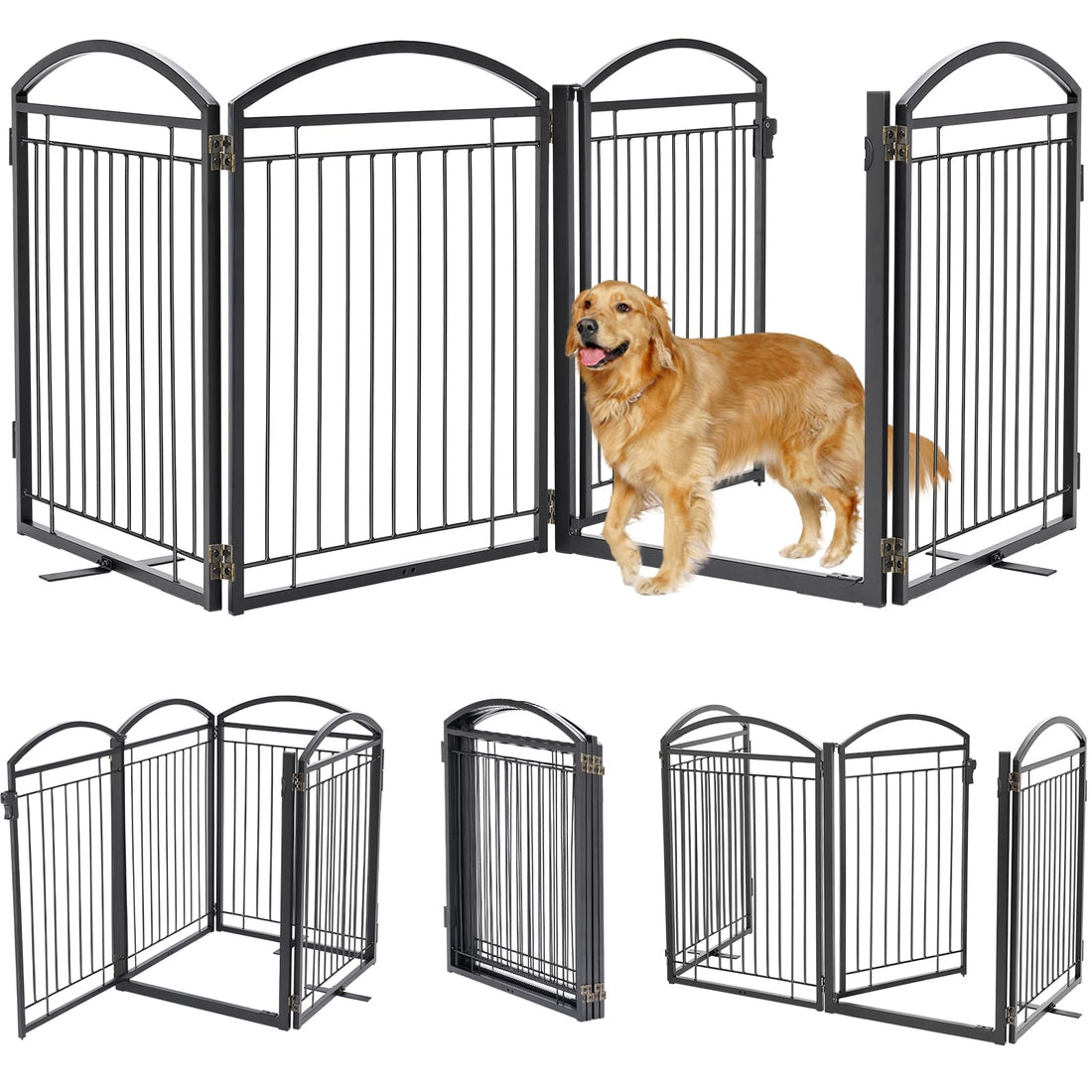 Paulmele Full Metal Free Standing Dog Gate with Door for Indoor