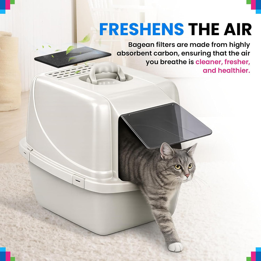 Bagean Litter Box Carbon Filter Replacement 4.3" x 6.45" Fits Van