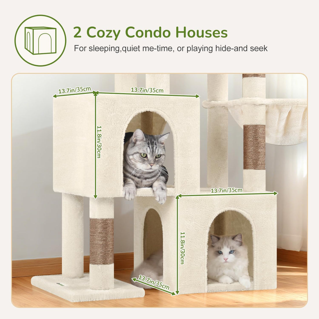 Globlazer 52in Cat Tree Tower for Indoor Cats, 2 Condos, S52