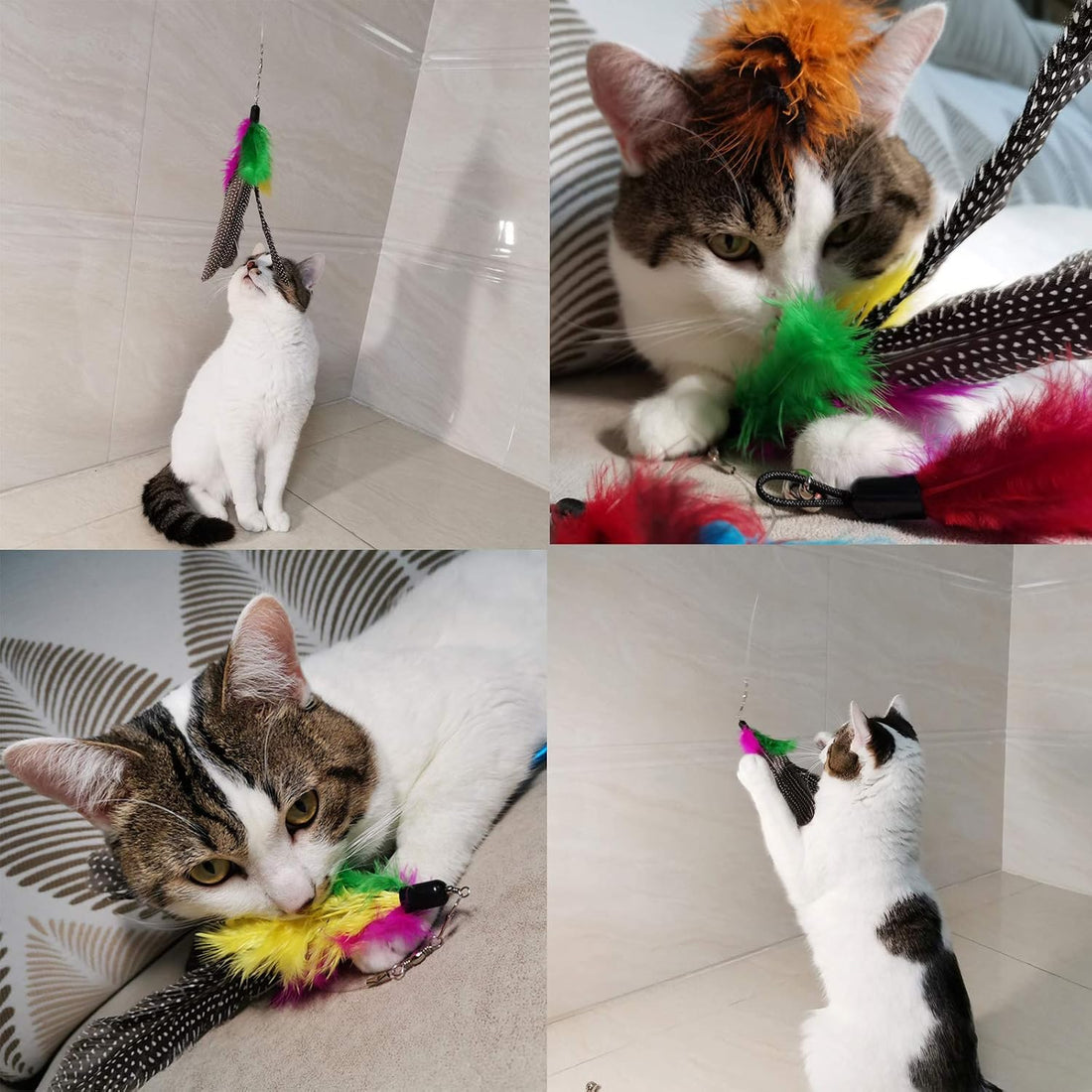Cat Feather Toys Refills, 10 Pieces Worms Feathers Refills
