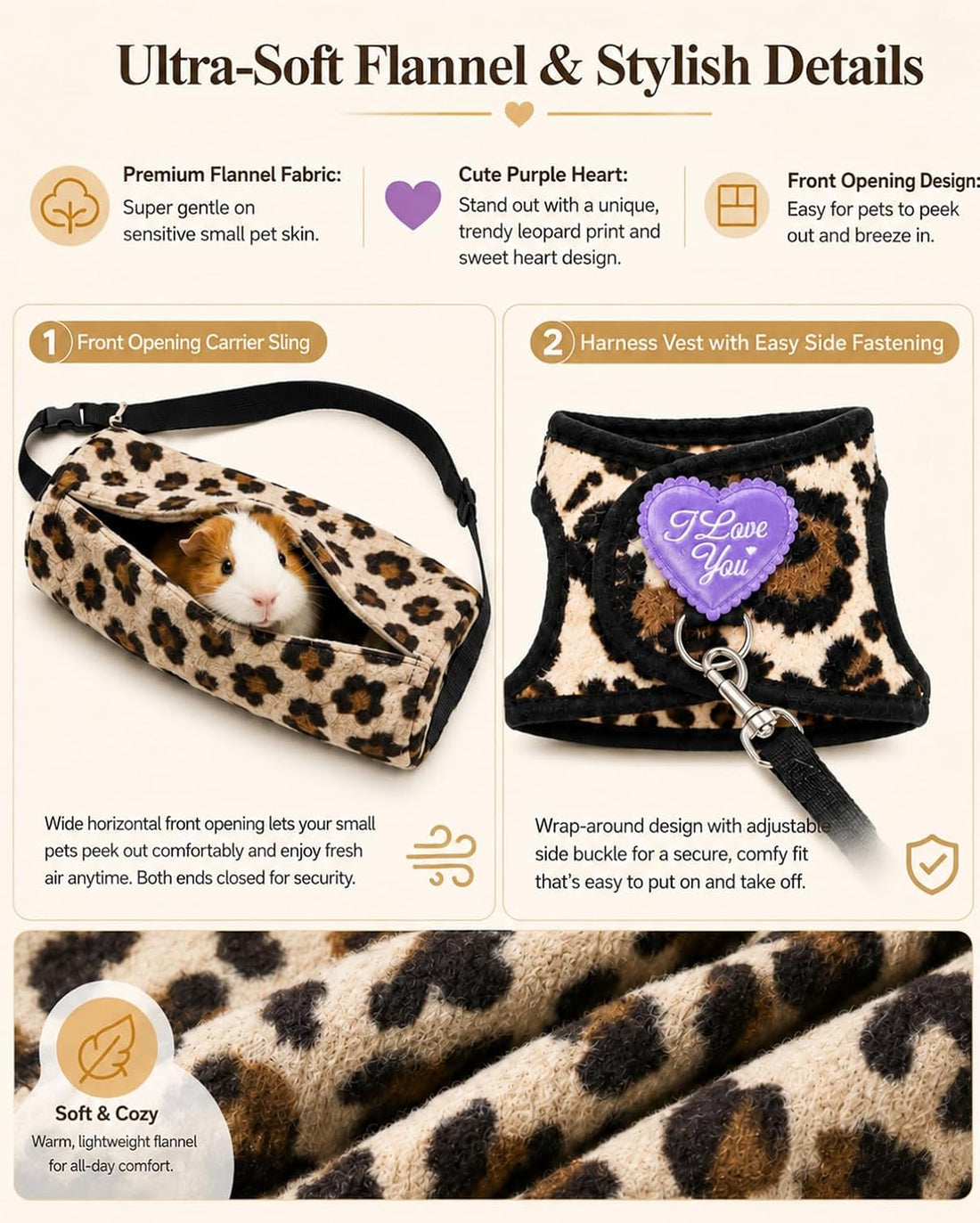 3Pcs Guinea Pig Carrier Sling with Adjustable Strap