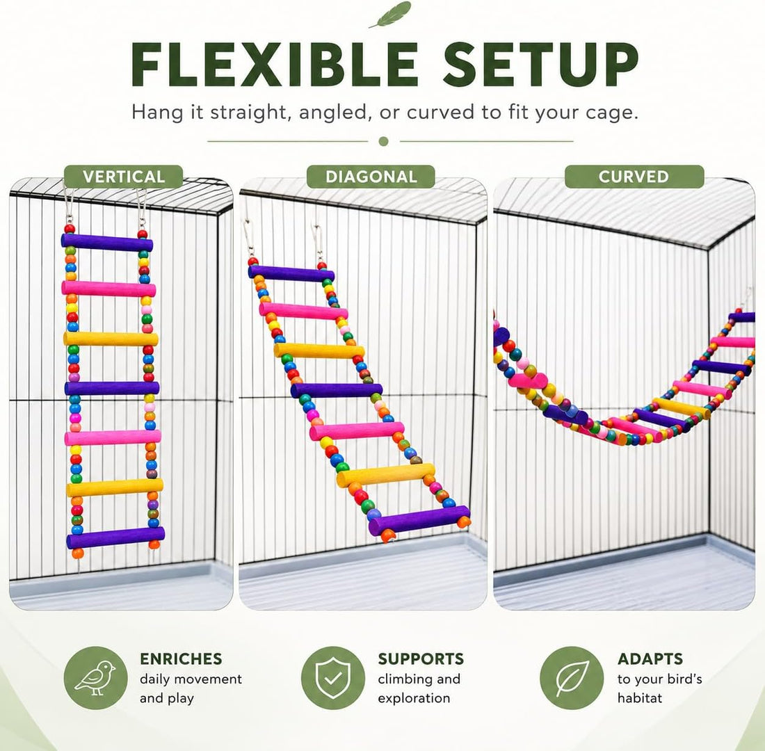 Flexible Wooden Bird Ladder Bridge for Cages, 25 in, 10 Steps
