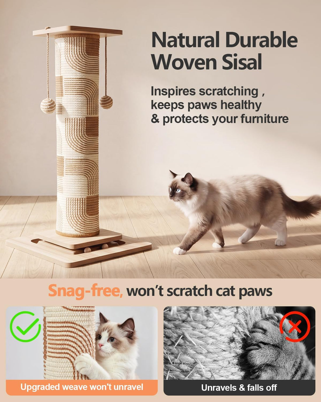 Odoland 31" Tall Large Cat Scratching Post with Replaceable Scratcher
