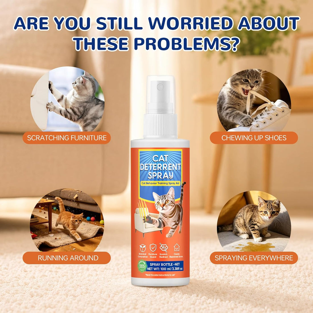 2 Pack Natural Plant Scent Cat Behavior Training Aid Spray