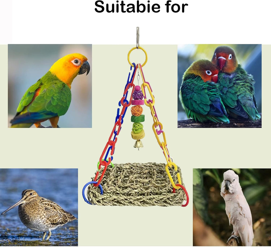 MUYG Bird Seagrass Mat,Natural Sea-Weed Woven Parrot Hammock Swing