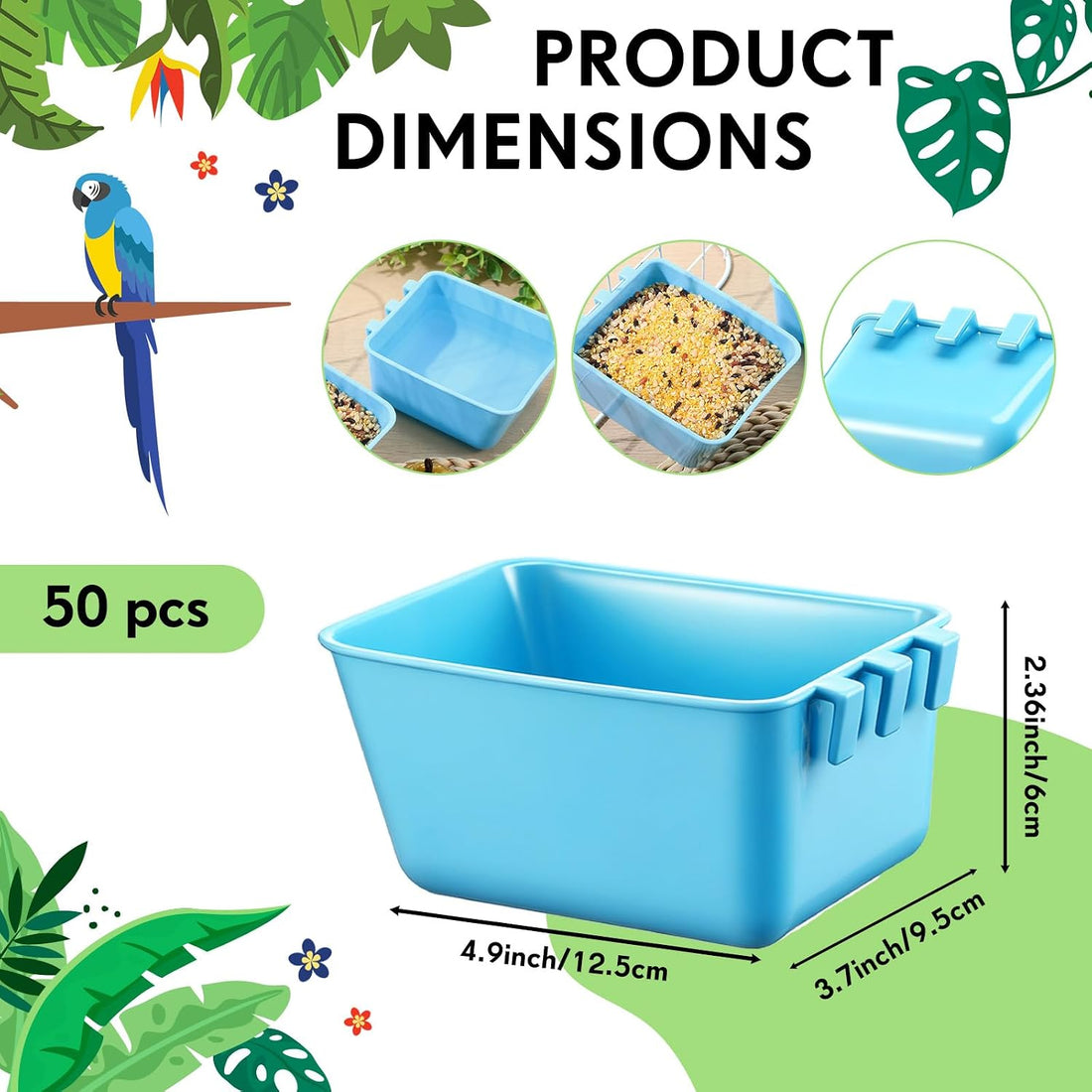 Maxdot 50 Pcs Cage Cups Chicken Feeder 16 oz Food Bowl