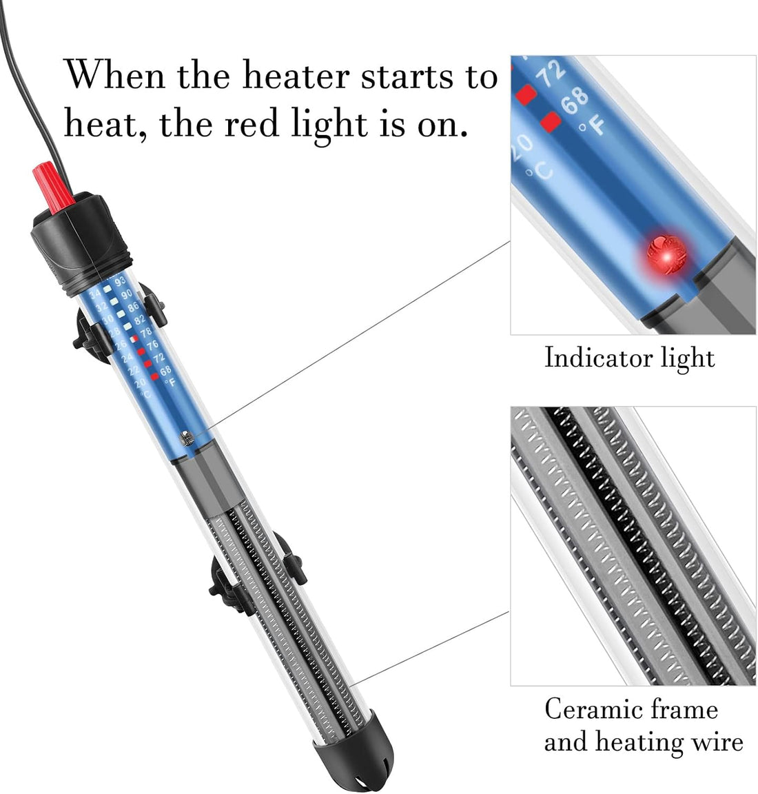 Hitop 25W/50W/100W/300W Adjustable Aquarium Heater