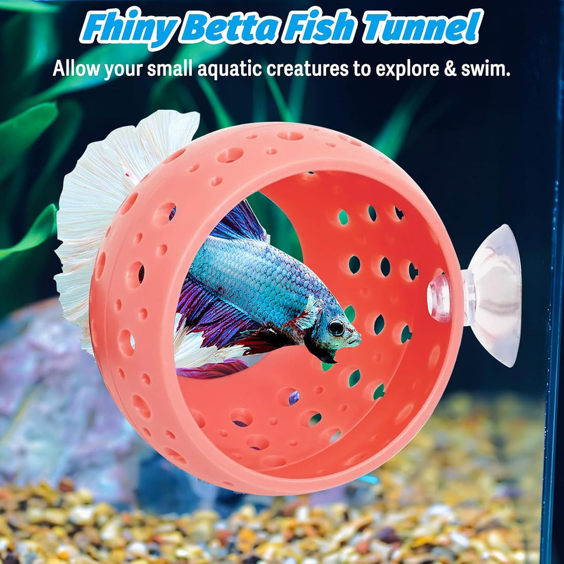Fhiny Betta Tunnel, Aquarium Betta Fish Hideout with Suction Cup Fish