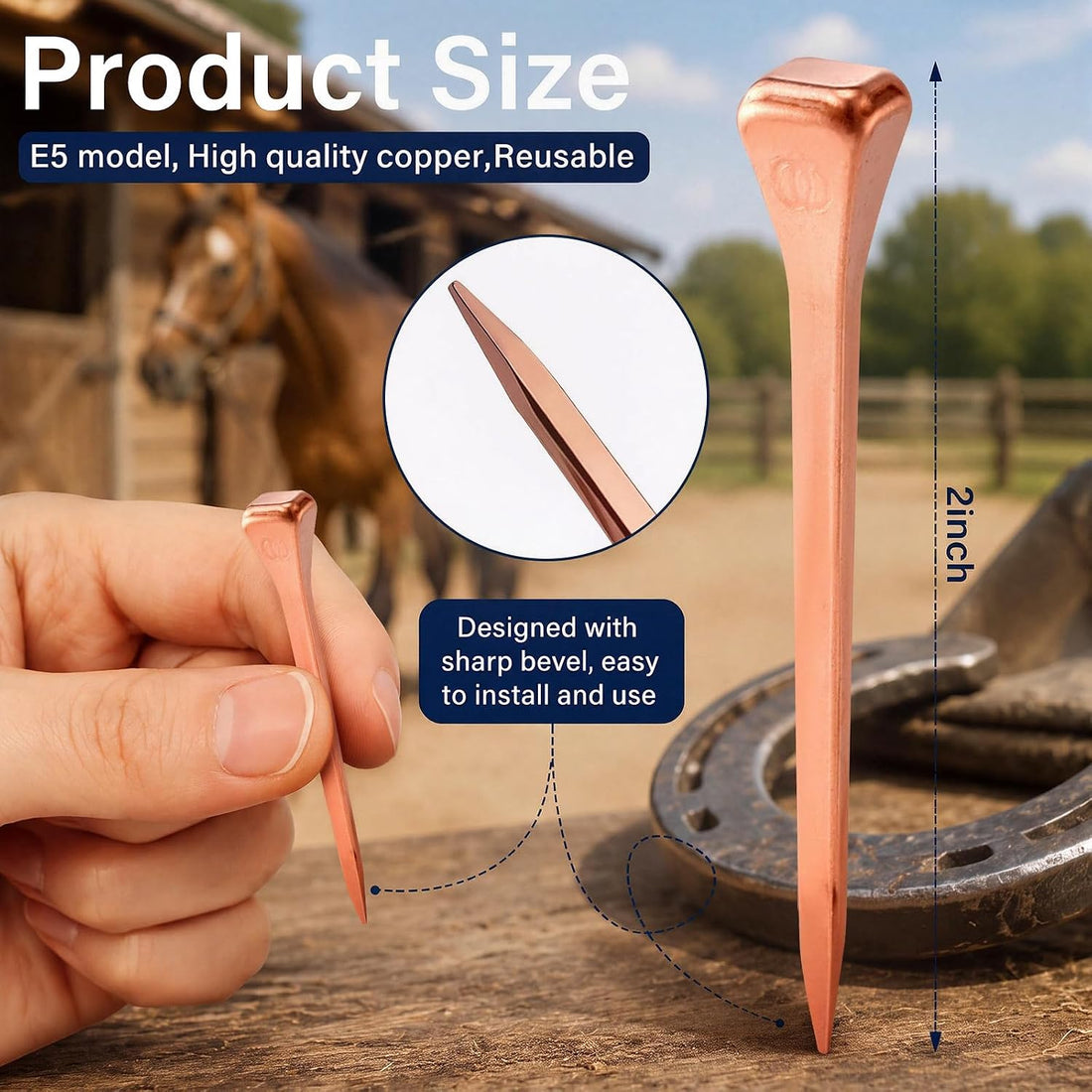 Sosation 50 Pcs E5 2 Inch Horseshoe Nails Copper Plating Carbon Steel
