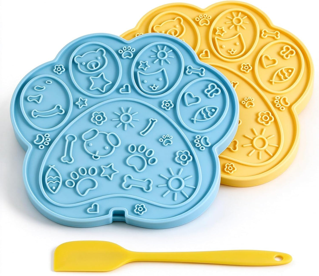 Paw Shaped Lick Mat for Dogs and Cats with Suction Cups 2-Pack