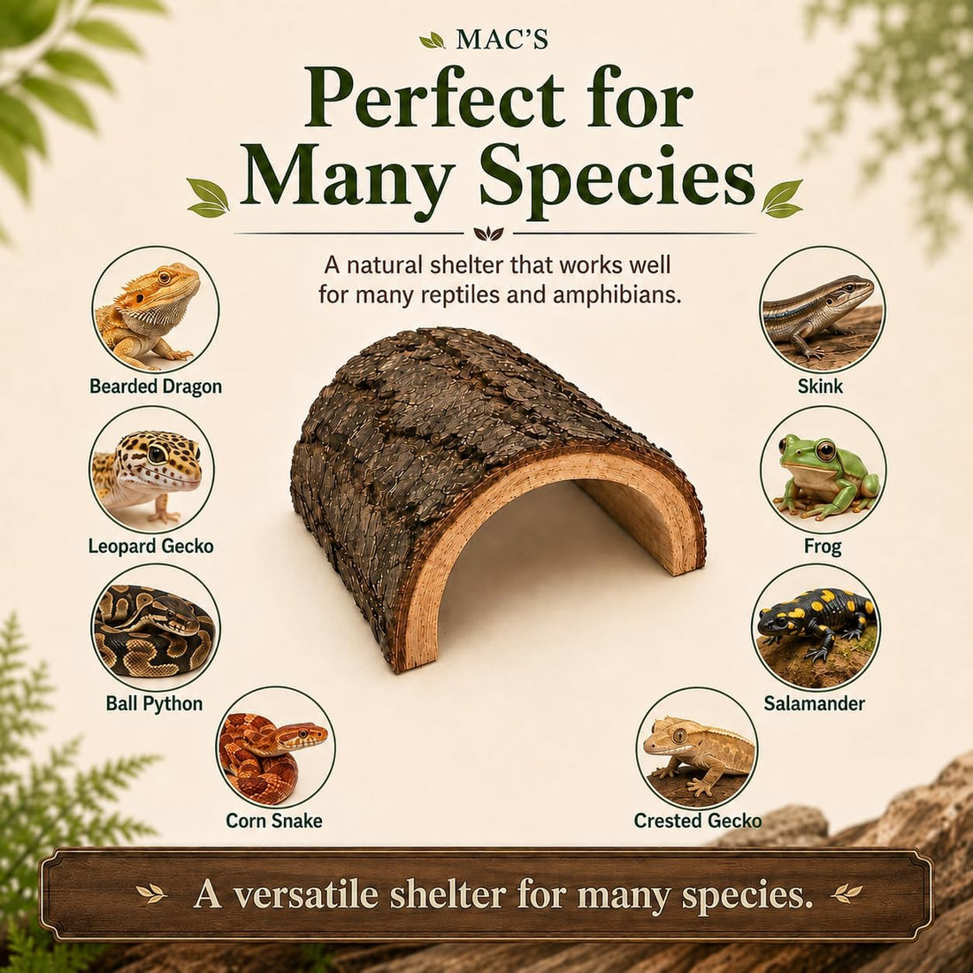 MAC'S Reptile Hideout Half Log, Extra Large