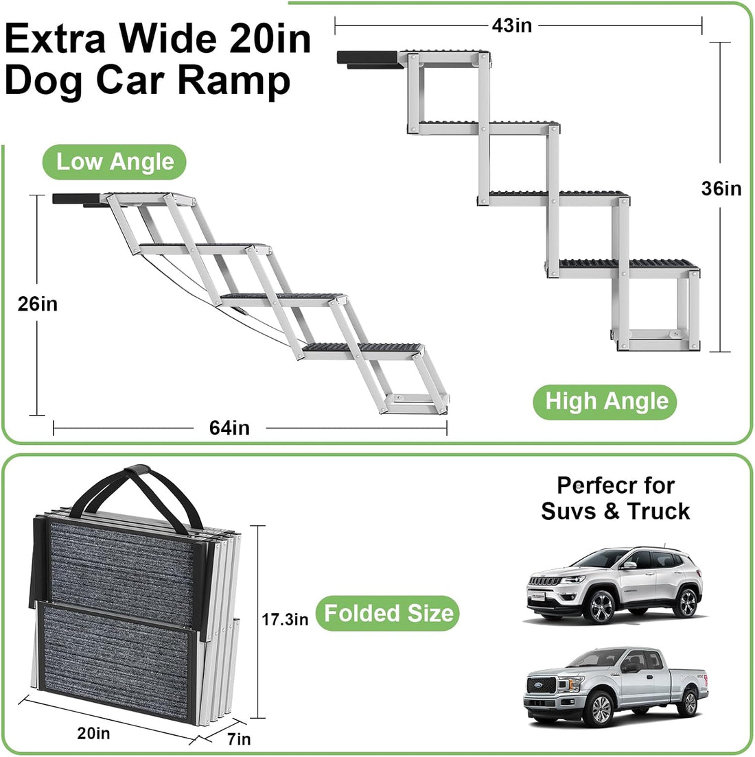 Dog Stairs for Large Dogs Extra Wide 20",Foldable Dog Ramp for Car