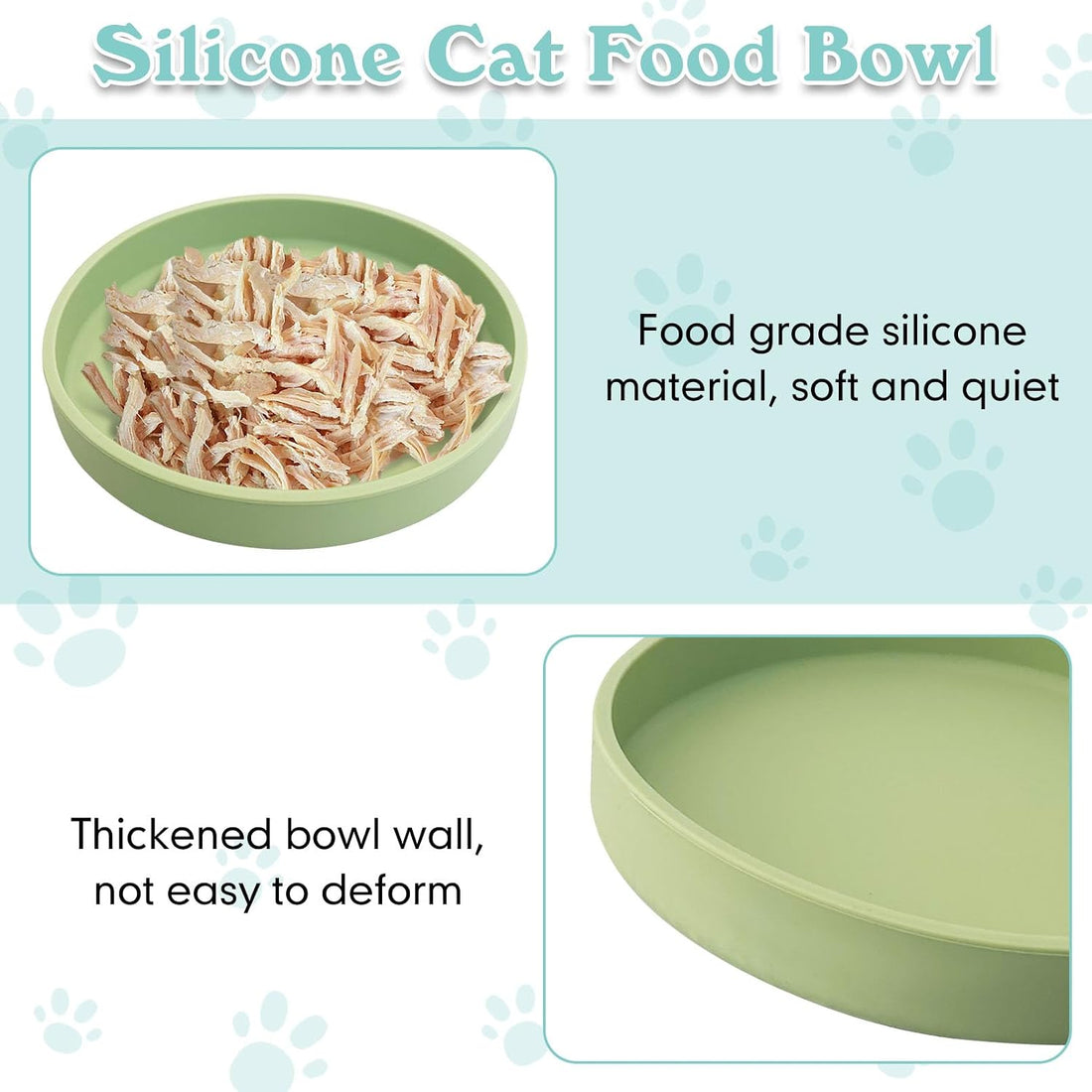 Silicone Cat Food Bowls Shallow Cat Dishes 5.9in Wide Pet Plates Set
