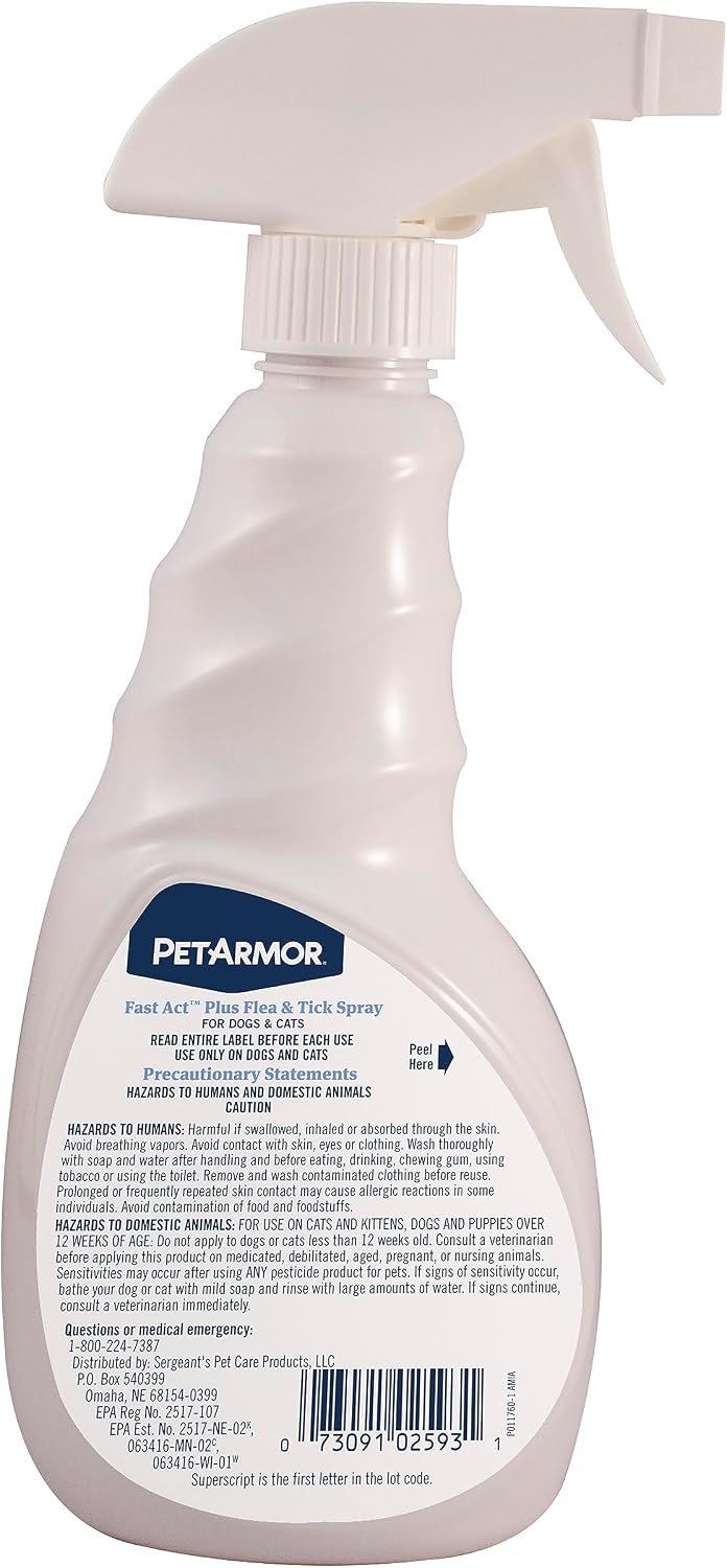 PetArmor Fastact Plus Flea and Tick Spray for Dogs and Cats