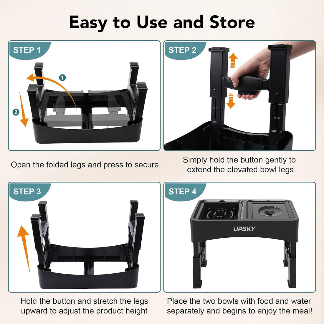 UPSKY 2-in-1 Elevated Dog Bowls Set with 4 Height Adjustable Stand