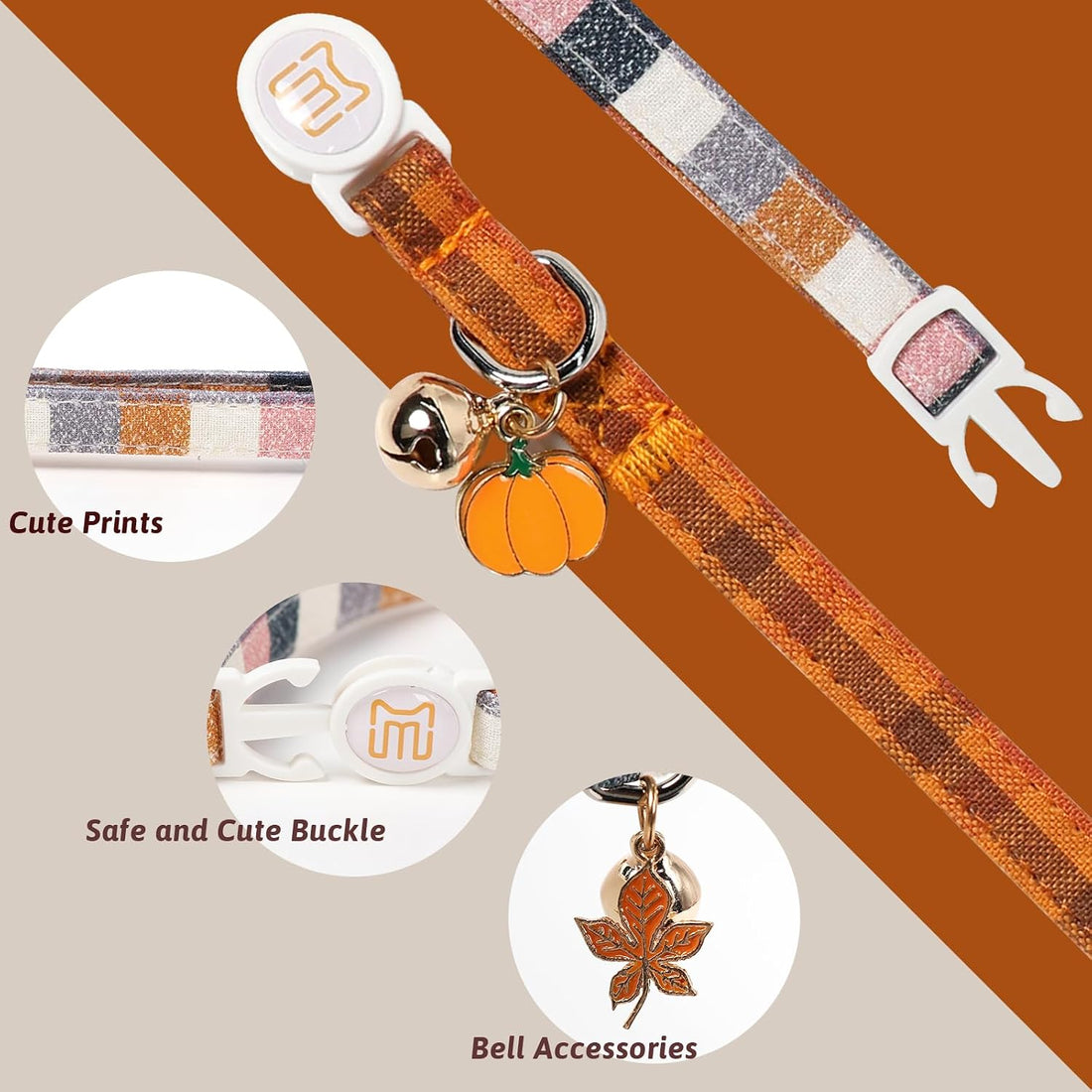 2 Pack Fall Cat Collar with Bell,Breakaway Kitten Collars for Cats
