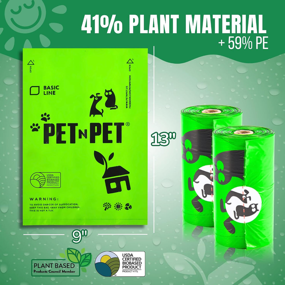 Pet N Pet Dog Poop Bags Rolls, 540 Count, Plant Based, Unscented