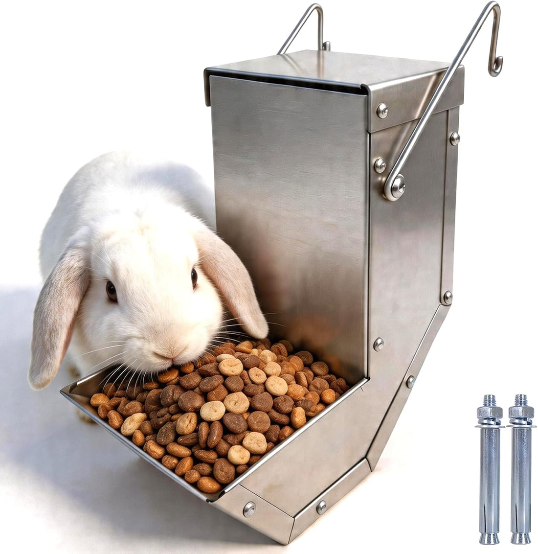 Rabbit Feeder - Small Animal Stainless Steel Gravity Feeding Trough