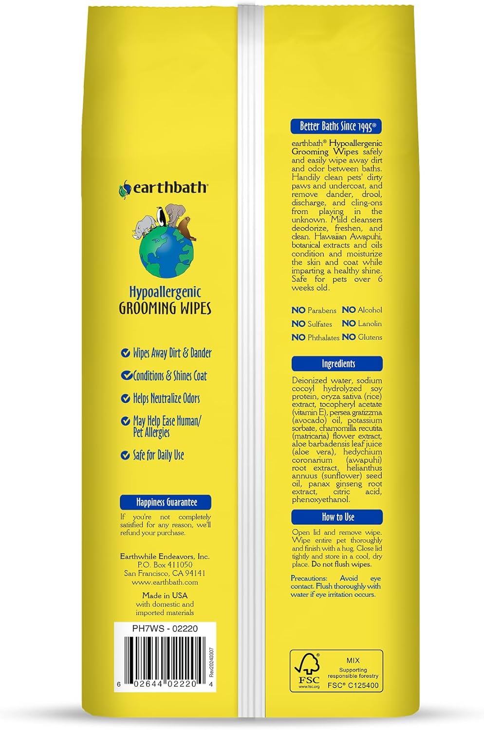 earthbath Dog Grooming Wipes - Dog Wipes for Paws and Butt