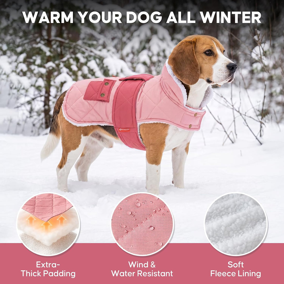 KYEESE Waterproof & Windproof Dog Coat for Small Dogs Puffer Jacket