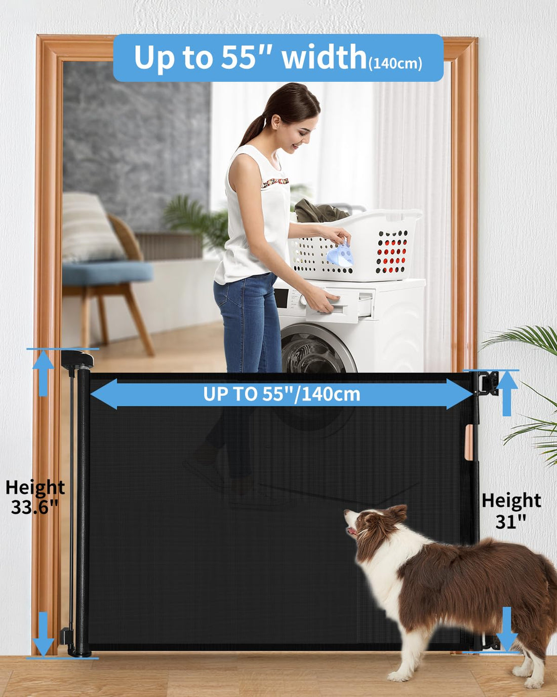 Veraste Retractable Mesh Baby & Pet Gate for Doorways and Stairs