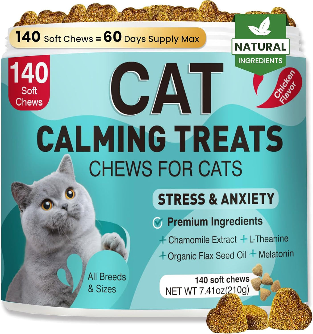 Cat Calming Treats 140 Soft Chews for Indoor Cats All Breeds & Ages