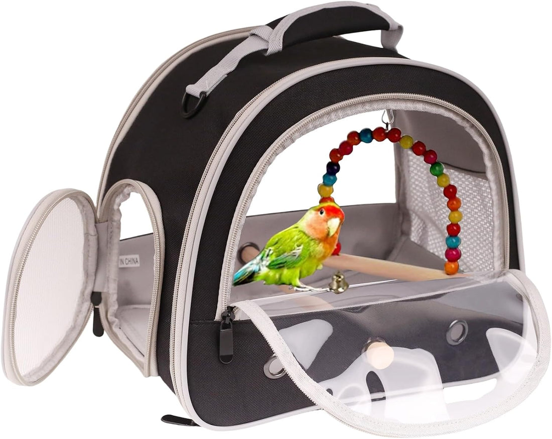 Portable Parrot Travel Cage Carrier with Small Swing Toy&Cage