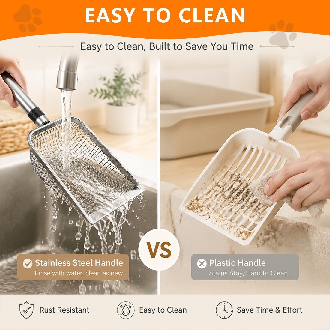 Cat Litter Scoop 2 Pack, Stainless Steel Handle