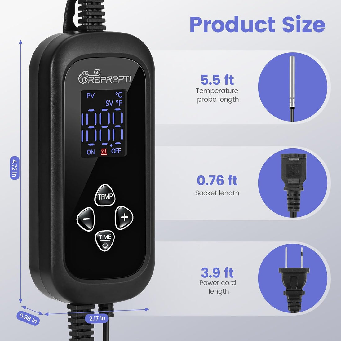 PID Dimming Thermostat for Reptiles with 1-24H Timer Setting