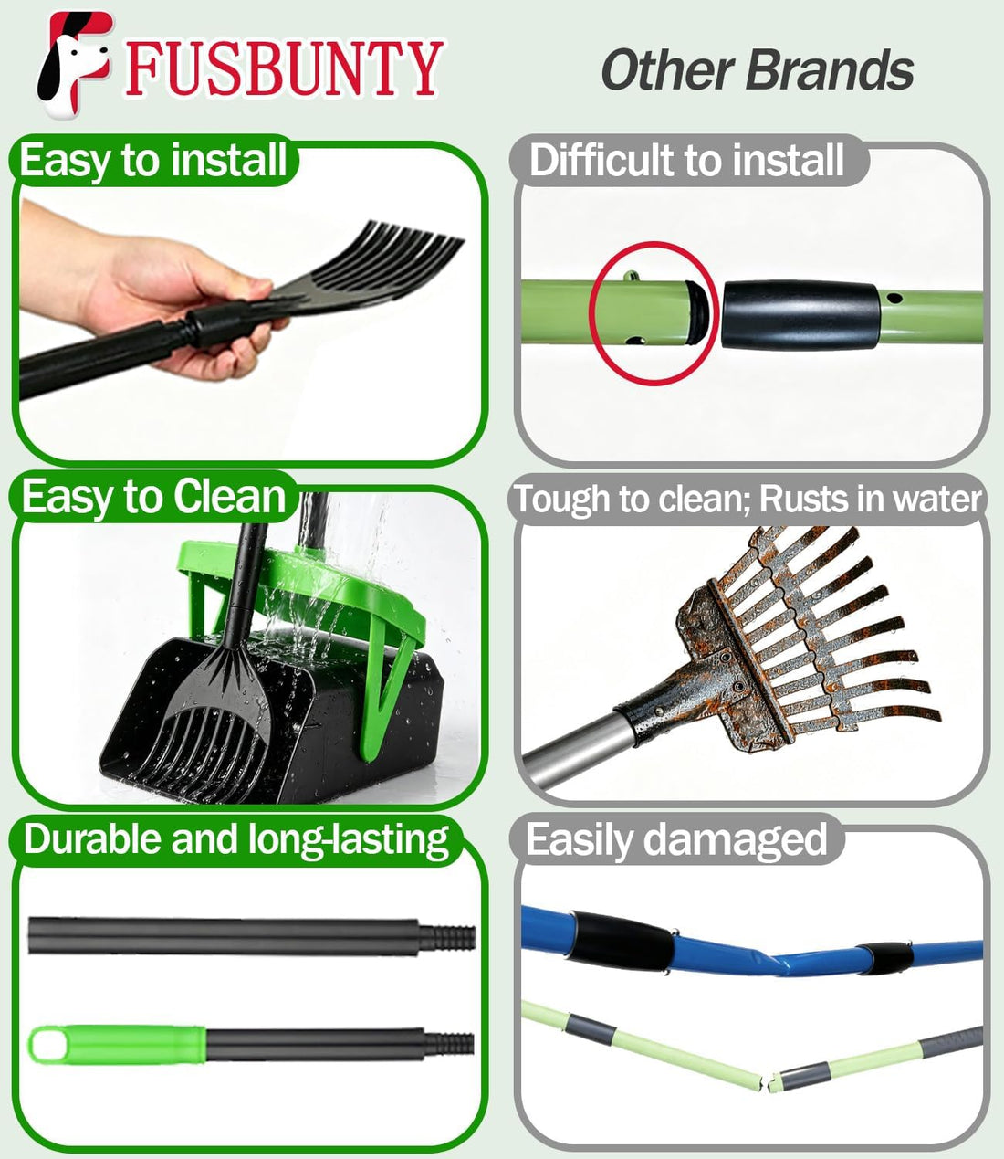FUSBUNTY Pooper Scooper Swivel Bin & Rake with 100 Waste Bags