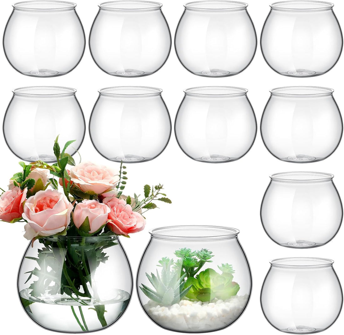 FoldTier 8 Pcs Plastic Fish Bowls 27 Oz Clear Round Vase Centerpieces