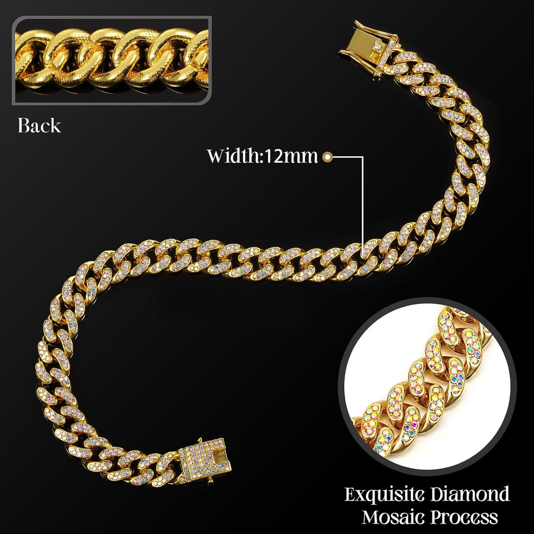 LEIFIDE Cuban Link Dog Collar Chain 12mm,8 Inch