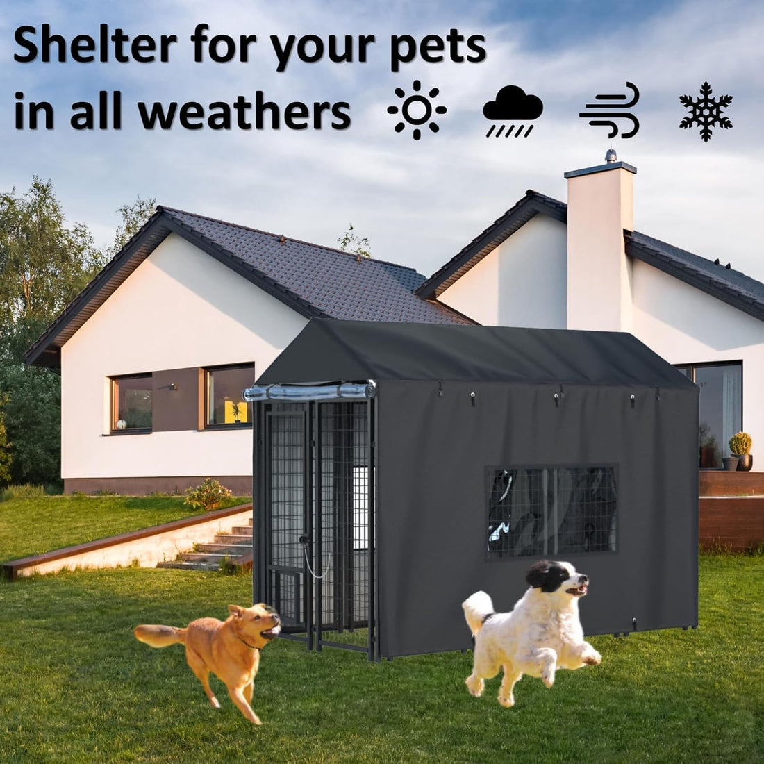 Outdoor Dog Kennel Cover - Full Coverage for 8.1'Dx4.1'Wx6'H Dog Cages