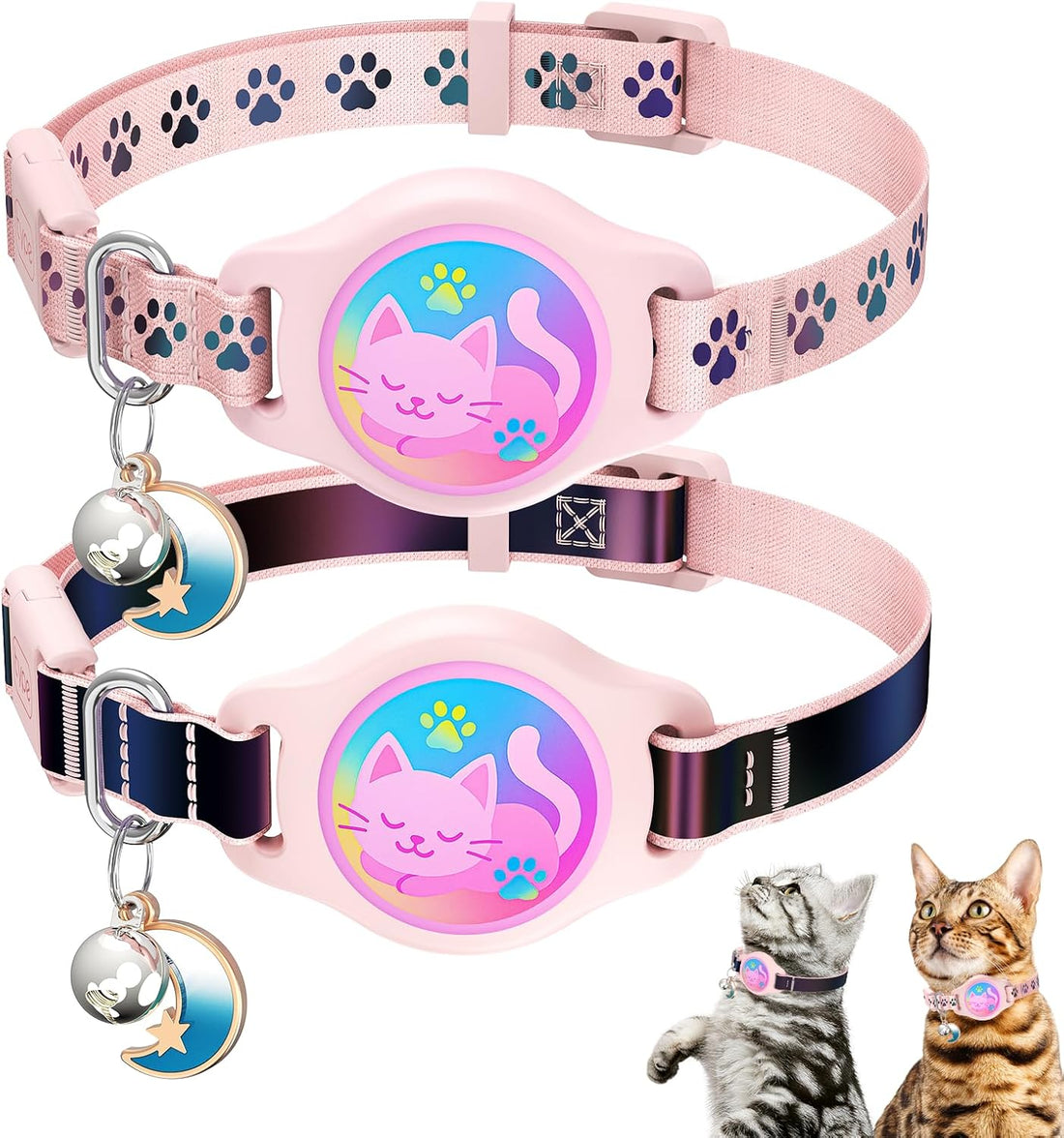 AirTag Cat Collar Breakaway, 2 Pack Cat Collar with Apple AirTag