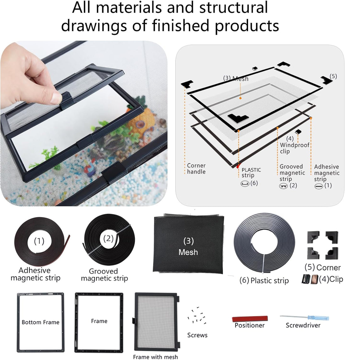Magnetic Fish Tank Mesh Lid with Feeding Window, 39"x19"