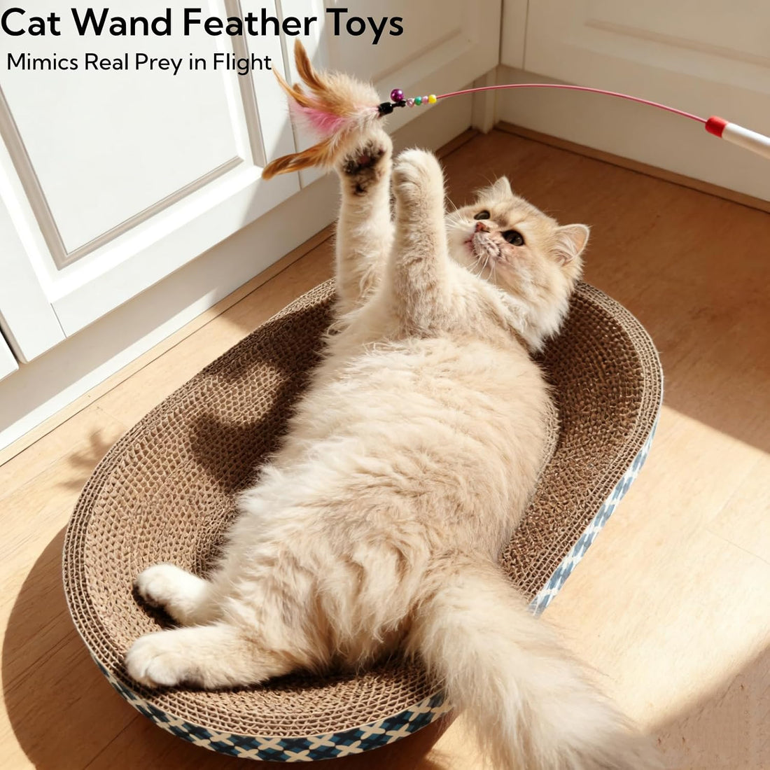 Cat Scratcher Bed with Toys, 2 Pack Oval Cat Scratcher Cardboard