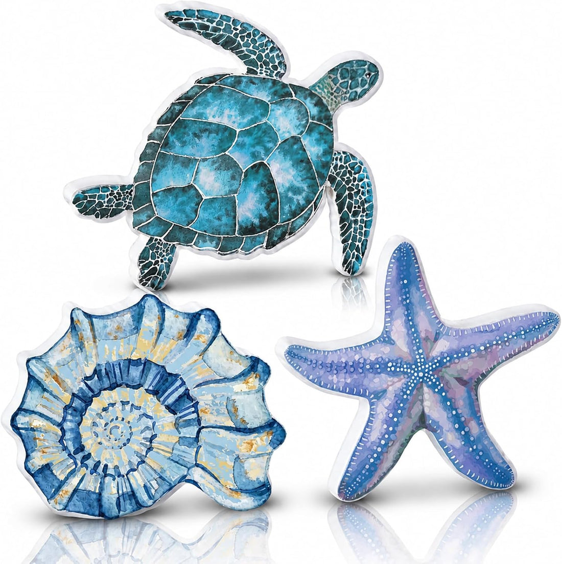 3Pcs Beach Theme Wooden Tabletop Ocean Sea Turtle Conch Decor Signs