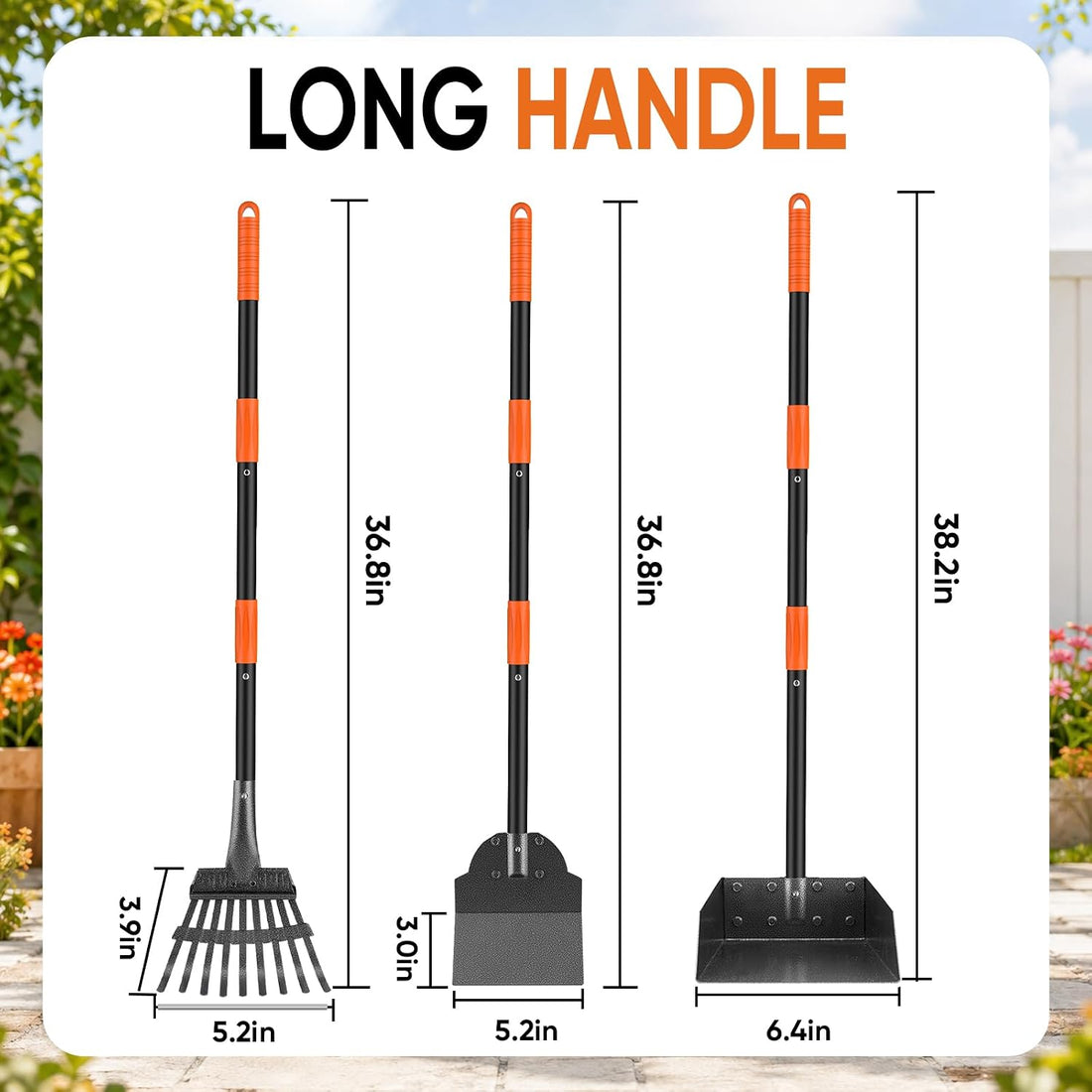 Pooper Scooper for Dogs, Stainless Steel Long Handle Rake Tray Spade