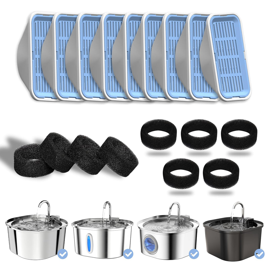 PEKTACO Cat Water Fountain Filters Replacement & Pre-Filter Sponges